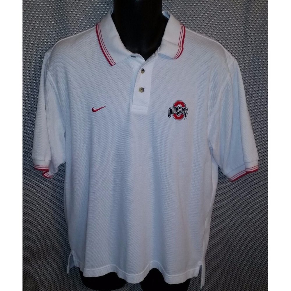 Ohio State Buckeyes Textured White Nike Coach's Golf Polo Shirt - Mens Medium
